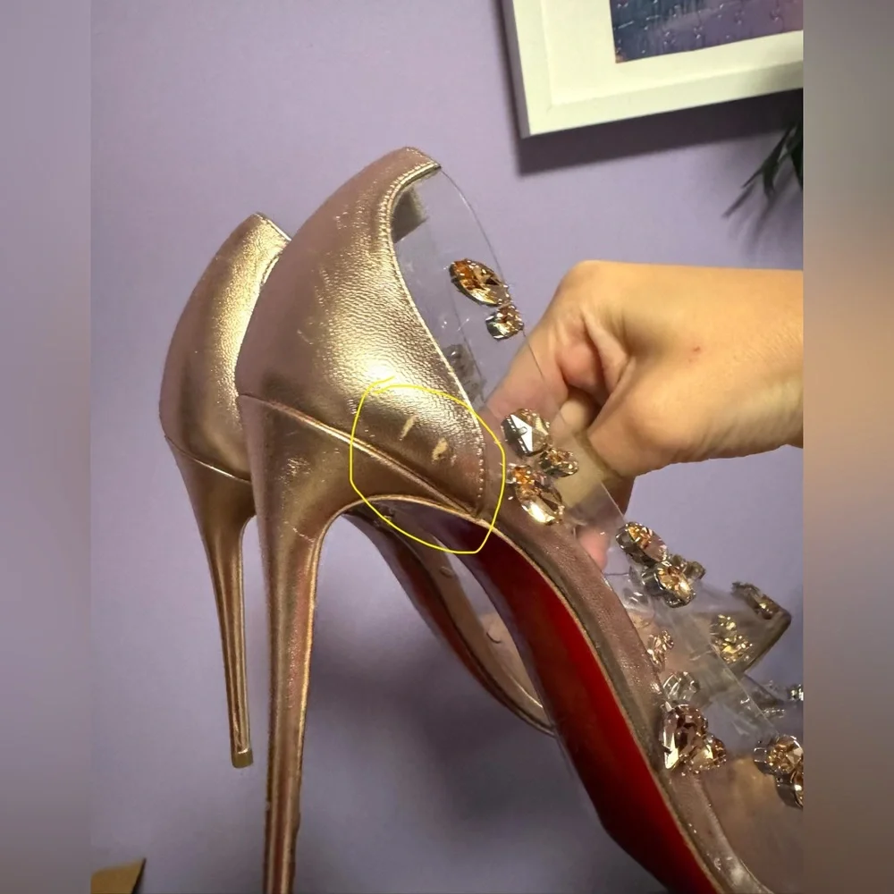 Christian Louboutin Clear Degraqueen Rose Gold Jeweled PVC Pointed-Toe Pumps - Picture 15 of 17